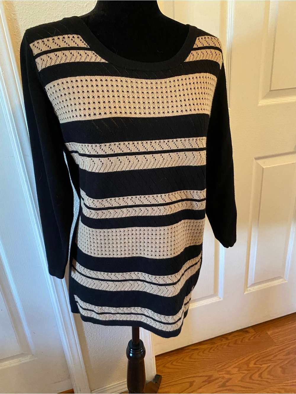 Hannah Black and Cream Striped Scoop Neck Sweater